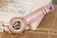 Montre-bracelet mécanique de vent de main de mode de rose de cuir des montres-bracelet des femmes analogues de grand visage